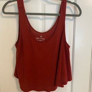 Red distressed cropped tank top